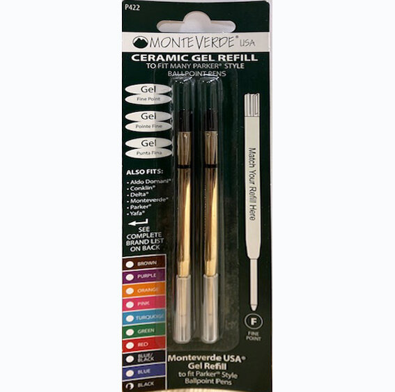Monteverde Capless Gel Refill (to fit Parker), 0.7 mm Fine Point, Black