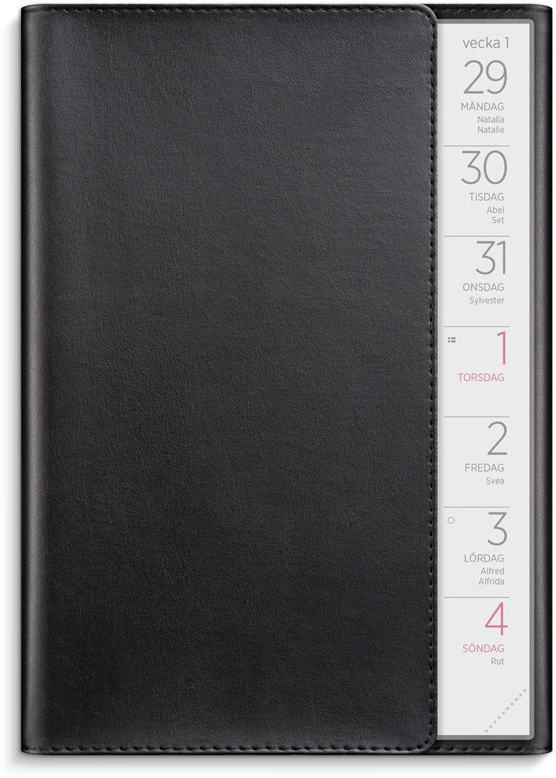 Kalender 2026 Stor Veckokalender svart konstläder