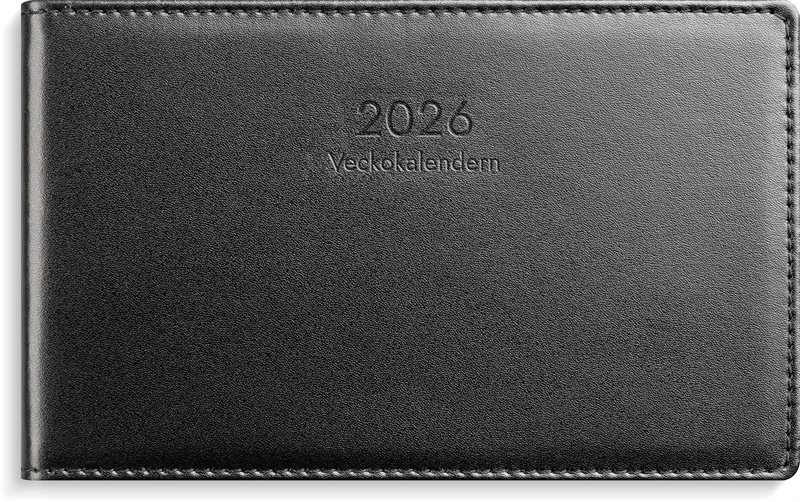 Kalender 2026 Veckokalendern svart skinn