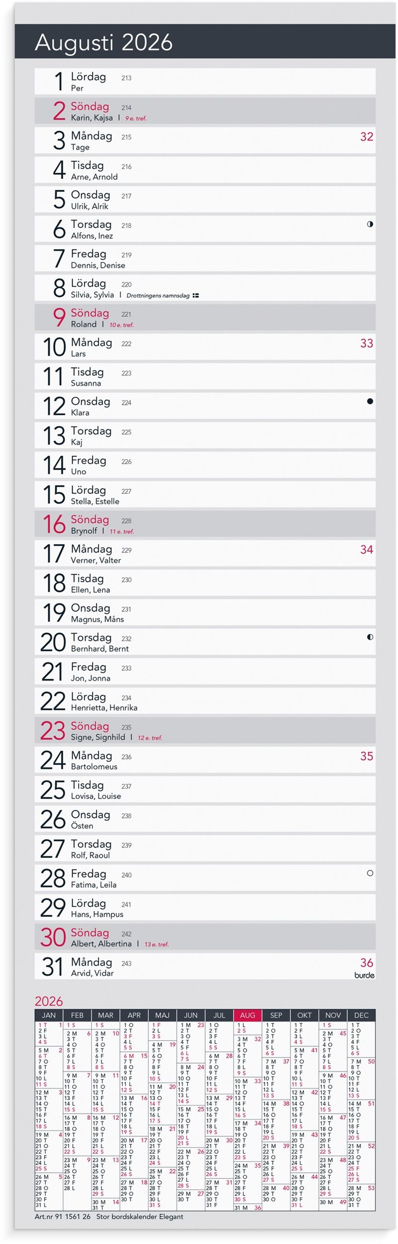 Kalender 2026 Stor Bordskalender Elegant