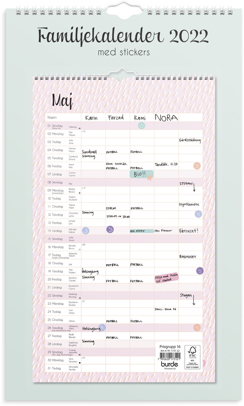 Familjekalender Pastell med stickers, FSC Mix